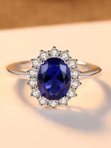 MYKI Silver-Plated American Diamond-Studded Finger Ring