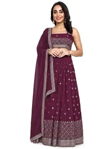 TIKODI Embroidered Sequinned Semi-Stitched Lehenga & Unstitched Blouse With Dupatta