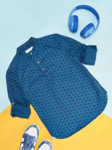 Pantaloons Junior Boys Geometric Printed Band Collar Cotton Party Shirt