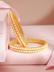 Rubans Set Of 4 Gold-Plated Pearls Studded Bangles