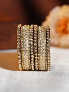 Rubans Set Of 6 Gold-Plated Mirror Studded Glorious Statement Antique Bangles