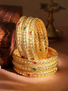 Rubans Set Of 6 22K Gold-Plated Stone-Studded Bangles