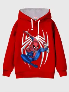 KUCHIPOO Boys Spider-Man Printed Hooded Fleece Sweatshirt
