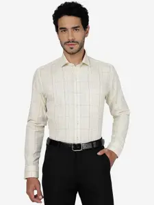 METAL Slim Fit Windowpane Checks Spread Collar Cotton Formal Shirt