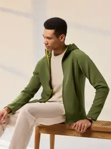 XYXX Men Regular Fit Solid Olive Green Hooded Jacket