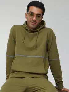 XYXX Men Regular Fit Solid Olive Green Hoodie