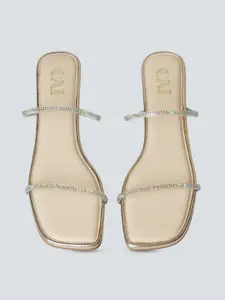 CAI Embellished Two Strap Open Toe Flats