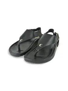 CAI Textured Open Toe Flats With Buckles