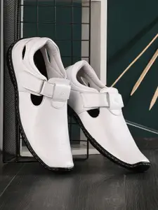 Hitz Men White Leather Fisherman Sandals