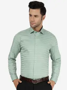 Greenfibre Slim Fit Horizontal Striped Spread Collar Casual Shirt