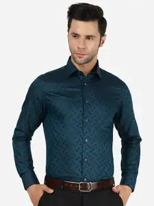 Greenfibre Slim Fit Geometric Printed Spread Collar Long Sleeves Casual Shirt