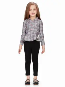 Peppermint Girls Checked Peter Pan Collar Top With Leggings