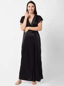 FashionRack Lace Shoulder Straps Sleeveless Satin Maxi Wrap Nightdress With Robe