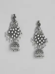 Sangria Silver-Plated Peacock Shaped Drop Earrings