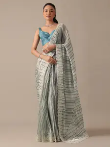 KALKI Fashion Striped Embroidered Satin Saree