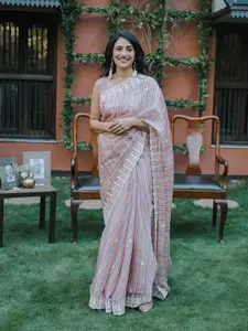 KALKI Fashion Striped Embroidered Satin Belted Saree