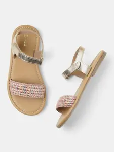 R&B Girls Embellished Open Toe Flats With Backstrap