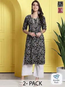 7Threads Pack Of 2 Printed Round Neck Straight Kurtas