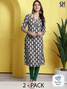 7Threads Pack Of 2 Floral Printed Straight Kurta