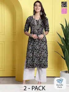 7Threads Pack of 2 Ethnic Motifs Printed Straight Kurta