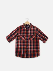 Allen Solly Junior Boys Slim Fit Tartan Checked Spread Collar Pocket Cotton Casual Shirt