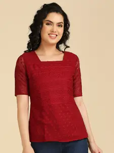 GUFRINA Ethnic Motif Embroidered Square Neck Top