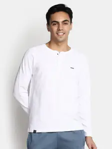 V-Mart Self Design Raglan Sleeves Henley Neck Cotton T-Shirt