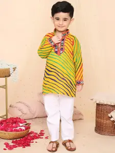 KID1 Boys Leheriya Printed Regular Pure Cotton Straight Kurta with Pyjamas