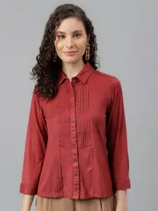 Latin Quarters Pleated Shirt Collar Shirt Style Top