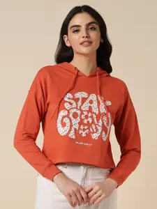 Allen Solly Woman Printed Hooded Crop Pure Cotton Sweatshirt