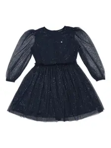 Allen Solly Junior Girls Embellished Puff Sleeved Pure Cotton Fit & Flare Dress
