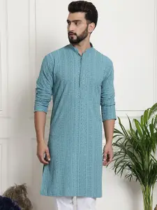 Armaan Ethnic Floral Embroidered Sequinned Cotton Straight Kurta