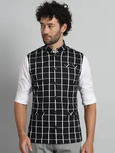 BAESD Checked Mandarin Collar Nehru Jacket