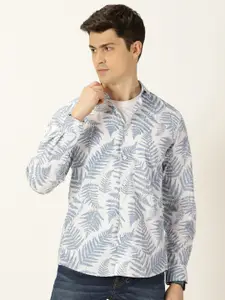 Mast & Harbour White Classic Slim Fit Tropical Printed Cotton Casual Shirt