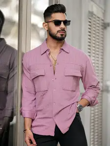 Maniac Pink Vertical Stripes Casual Shirt