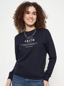 Mast & Harbour Navy Blue Typography Printed Sweatshirt