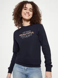 Mast & Harbour Navy Blue Typography Printed Sweatshirt