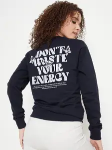 Mast & Harbour Navy Blue Typography Printed Sweatshirt