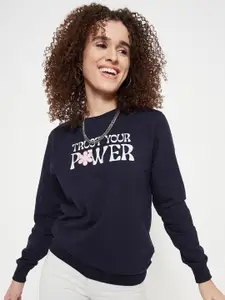 Mast & Harbour Navy Blue Typography Printed Pullover