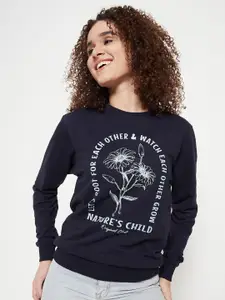 Mast & Harbour Typography Printed Round Neck Cotton Pullover Sweatshirt