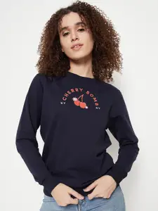 Mast & Harbour Navy Blue Typography Printed Pullover