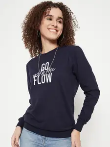 Mast & Harbour Navy Blue Typography Printed Pullover