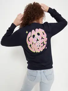 Mast & Harbour Navy Blue Typography Printed Pullover