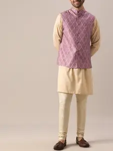 KALKI Fashion Mandarin Collar Long Sleeves Kurta With Pyjamas & Nehru jacket