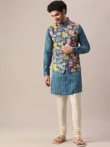 KALKI Fashion Floral Printed Regular Straight Kurta & Pyjamas With Nehru jacket