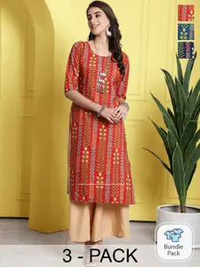 7Threads Selection Of 3 Ethnic Motifs Printed Straight Kurta