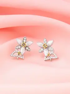 GIVA Rhodium-Plated Contemporary Zircon Studded 925 Sterling Silver Studs Earrings