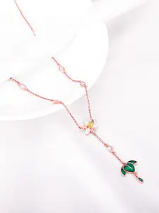 GIVA Sterling Silver Rose Gold-Plated Stone Studded Necklace