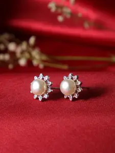 Zeraki Jewels Silver Plated Pearls Beaded Studs Earrings