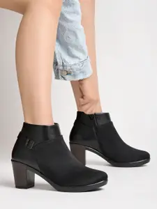 Shoetopia Women Mid Top Block-Heeled Regular Boots With Buckle Detail